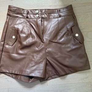 Brown Vegan Leather Shorts